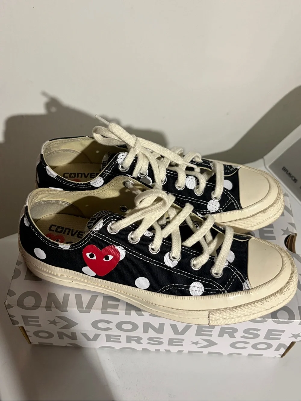 Converse Kids Black Polka Dot Low-Top Sneakers with Red Heart